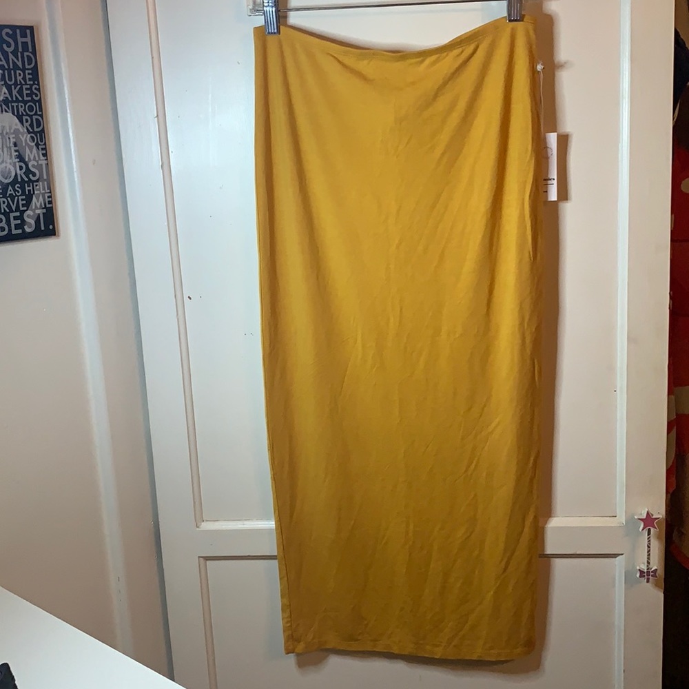 Mustard Skirt with a Slit in the Back